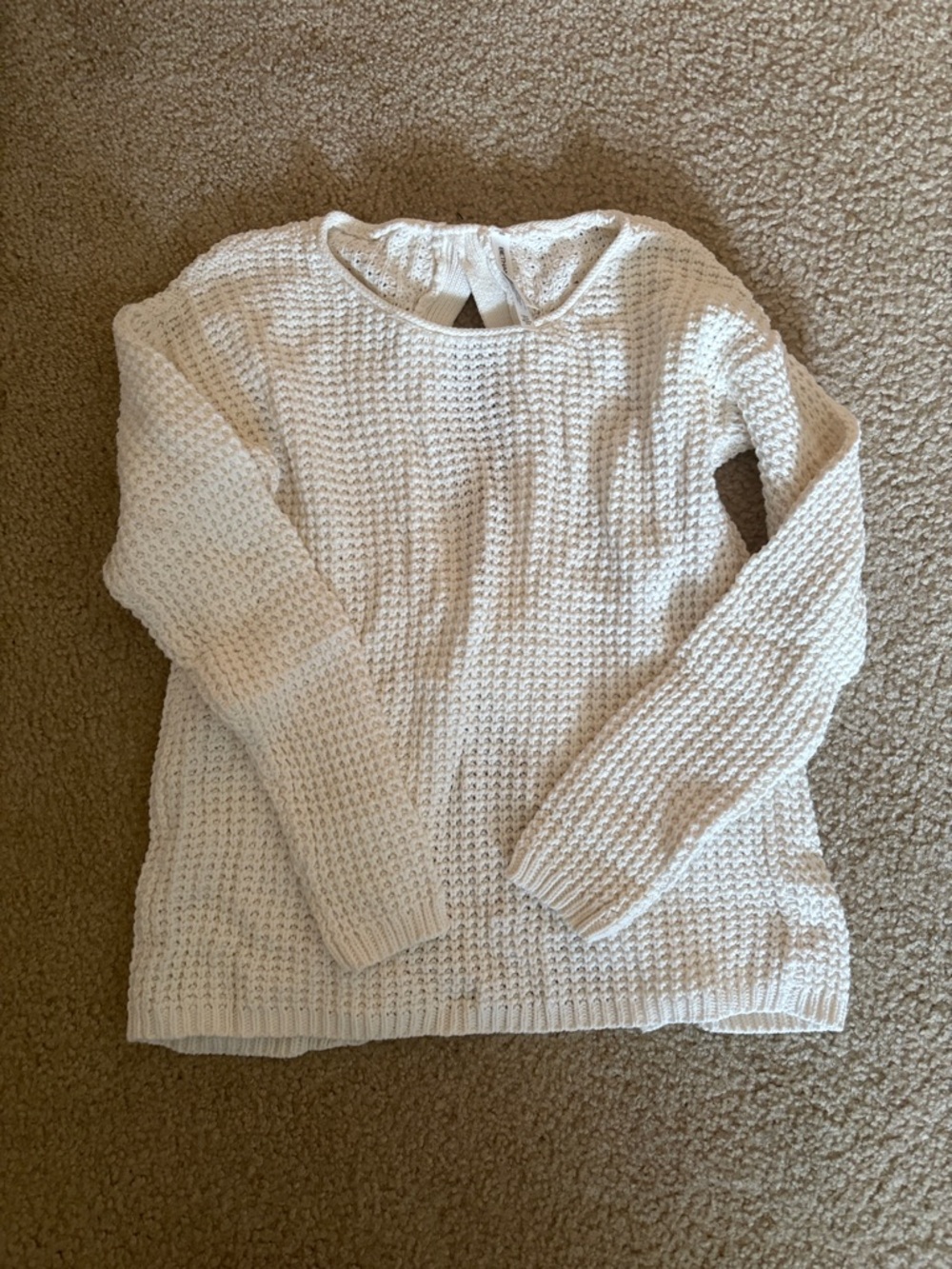 Cream Waffle Knit Long Sleeve Sweater Bow on back